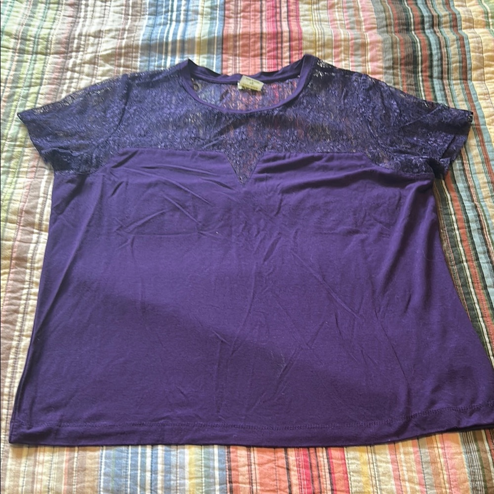 Anne Klein Purple Short Sleeve Tee with Textured Detail